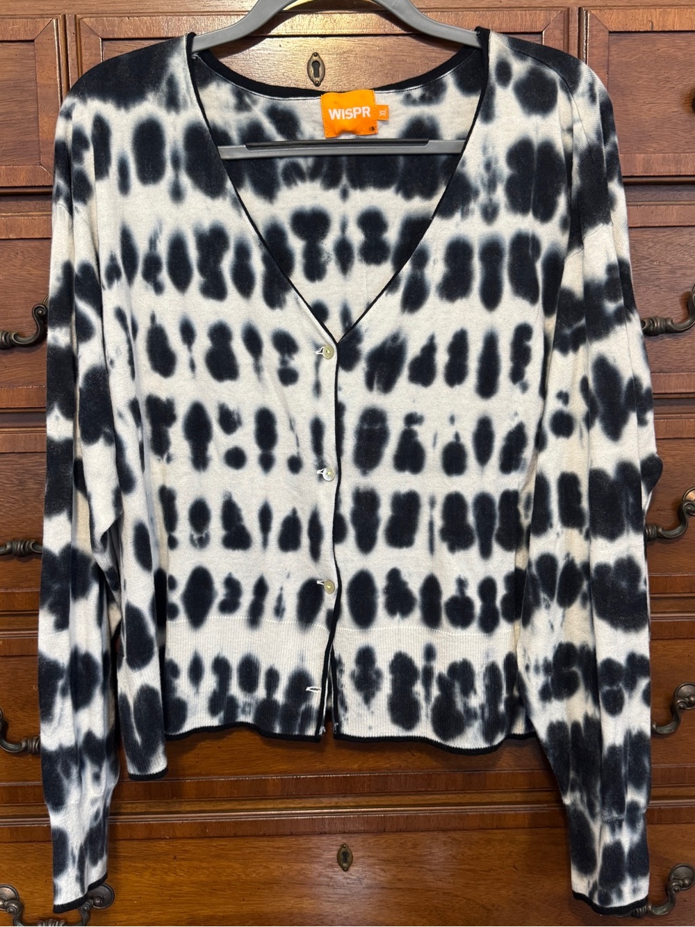 WISPR XL Black White Tie Dye Cardigan Silk Blend Y2K Boho Artsy Statement